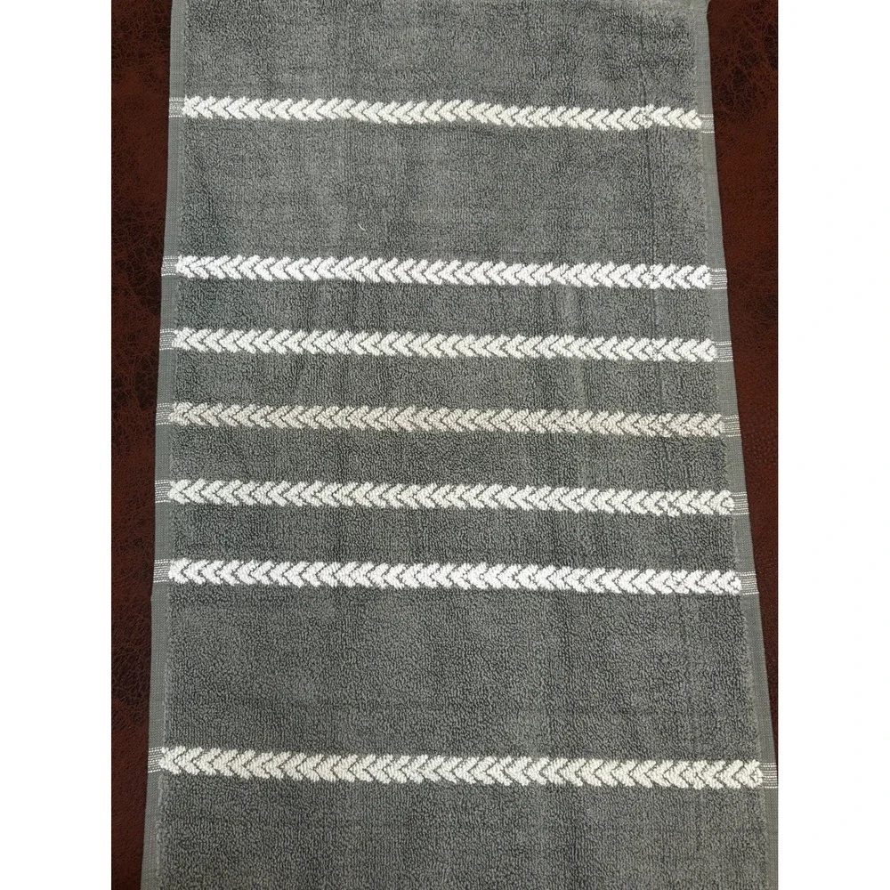 Wrangler Hand Towel Set of 2 Green White Chevron Stripe 100%‎ Cotton 16x26 New